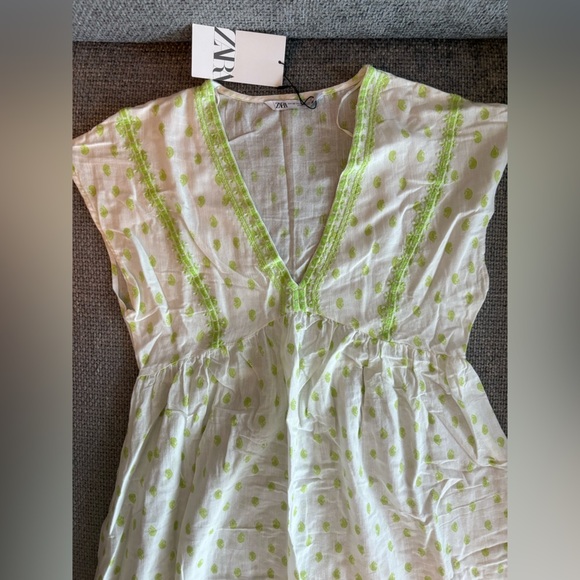 Zara White Green Embroidered Tunic Midi Dress – Size XS brand new - Picture 9 of 16
